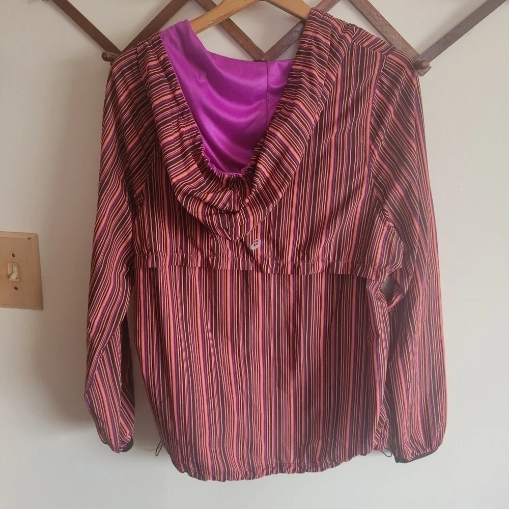 ASICS Pullover Lightweight Weight Shell Pocket Purple Orange Stripe Small S - Picture 7 of 11